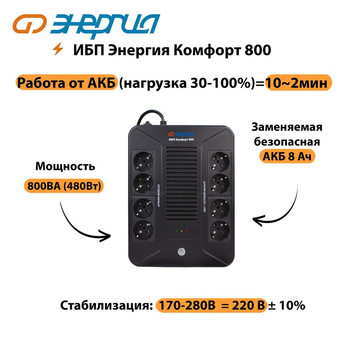 ИБП Комфорт 800 Энергия - ИБП и АКБ - ИБП для компьютера - Магазин электрооборудования Проф-Электрик